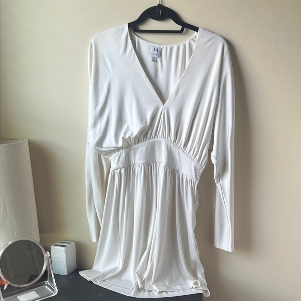 Halston Heritage White V-Neck Babydoll Dress
